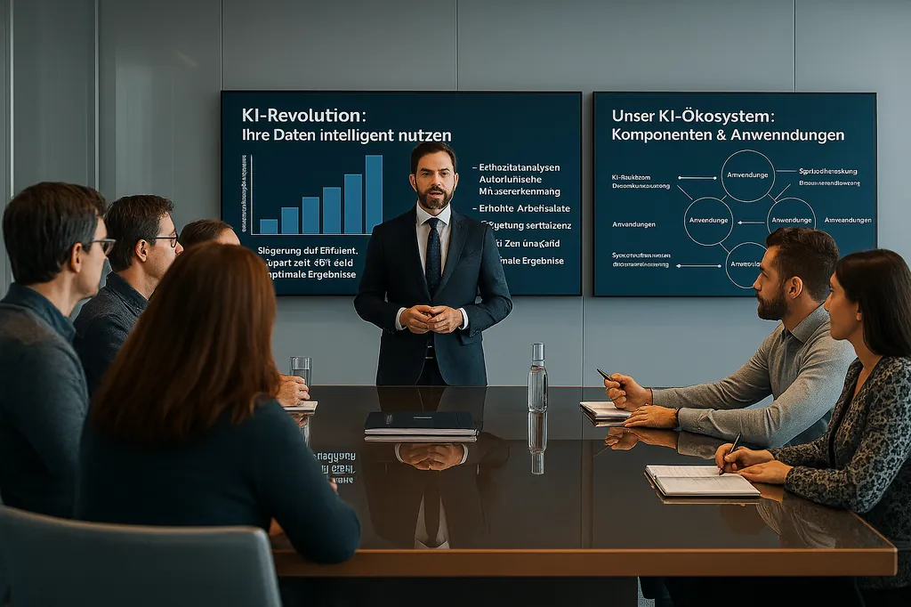 Führungskraft präsentiert in einem Meeting die Einführung von KI-Technologien